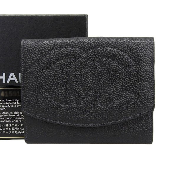 CHANEL Coco Mark Compact Wallet with Seal 4th Series Double Fold Caviar Skin ...